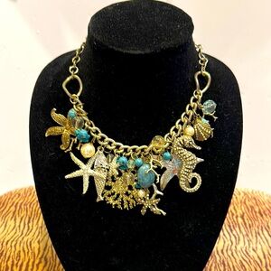 Sea Unspired Gold and Blue Charm Necklace